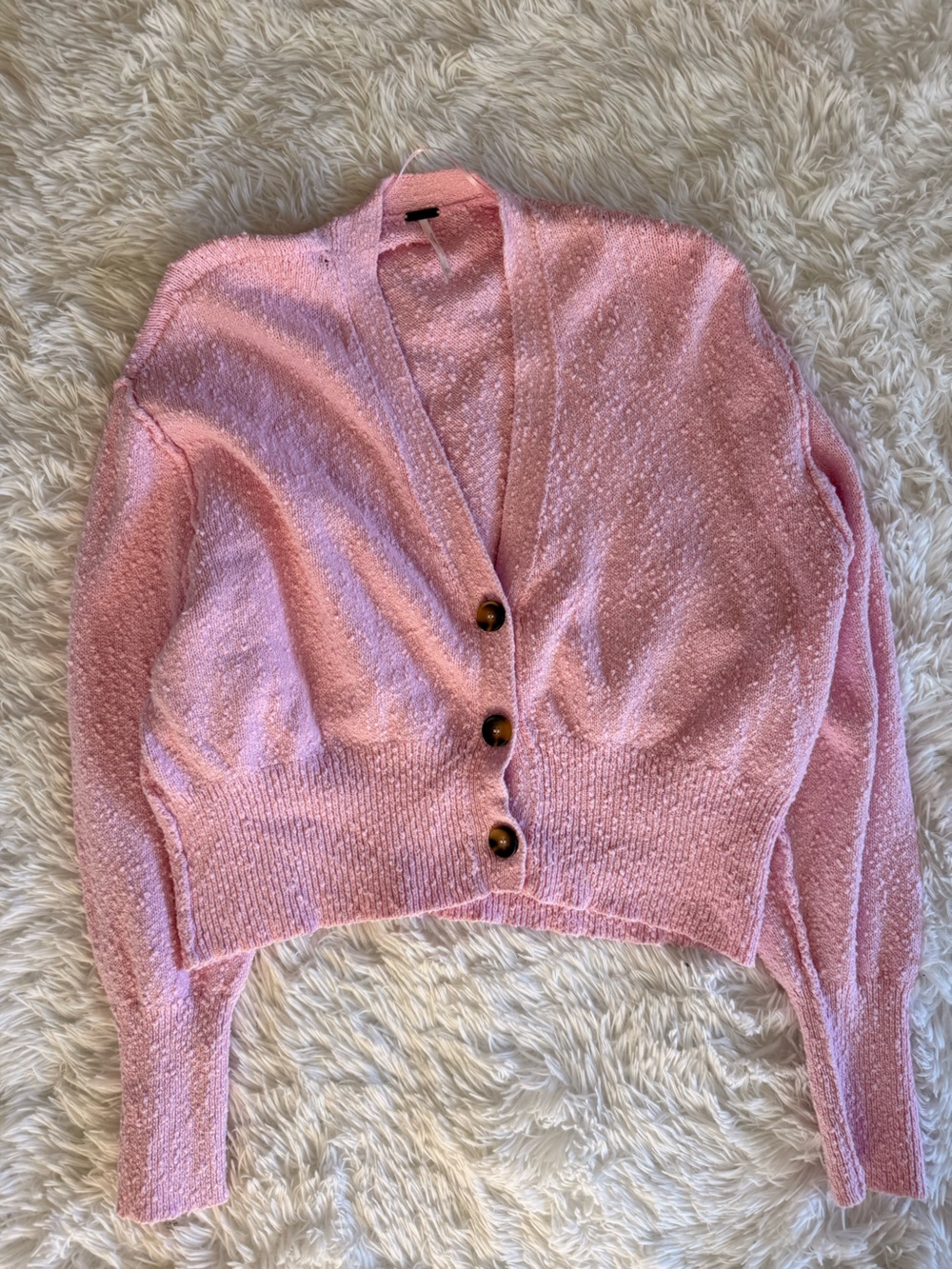 Free People Soft Pink Button-Front Cropped Cardigan